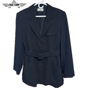 Women's Black Fitted Blazer, Belted with Deep Bias-cut Front Pockets. 12